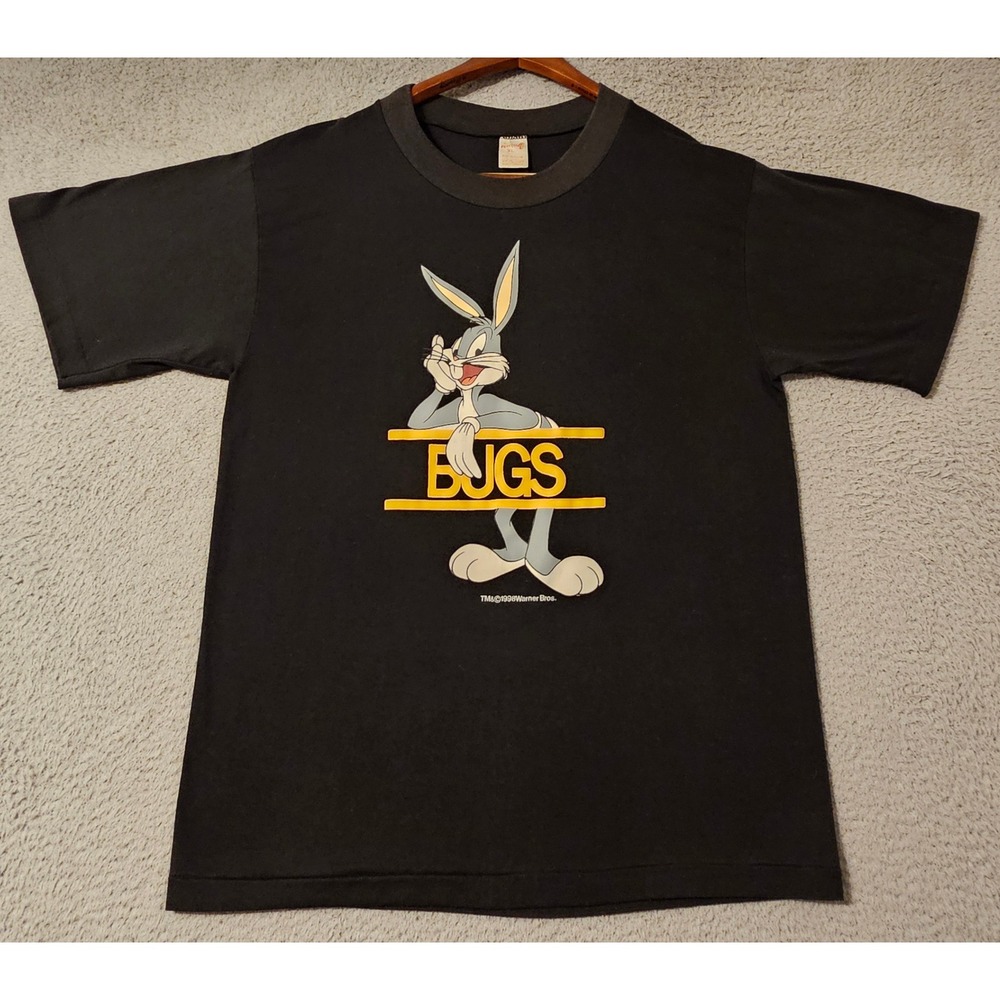 Vintage 1998 Bugs Bunny Warner Bros T Shirt Mens XL‎ Black Double Sided Punto 4